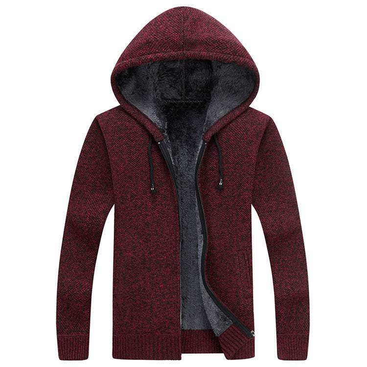 Solid Color With Fur Thickening Cardigan Cotton Knitwear Youth Coat Hooded