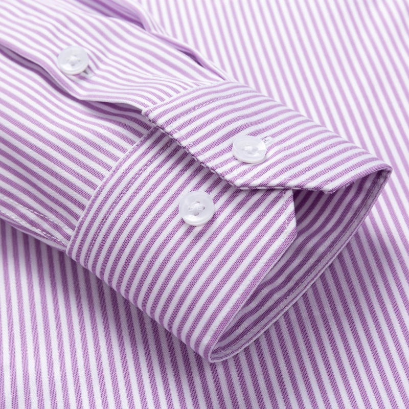 Men's Classic Striped Printed Wrinkle-Resistant Dress Shirts 100% Cotton Long-Sleeve Non-iron Shirt