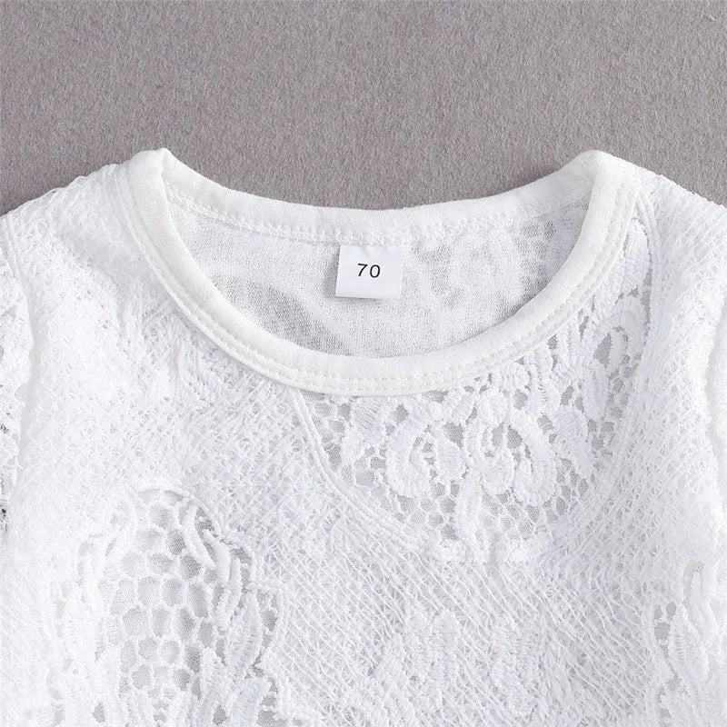 New Fashion 0-24M Baby Girls Fall Clothes Long Sleeve Lace Romper Suit 2Pcs