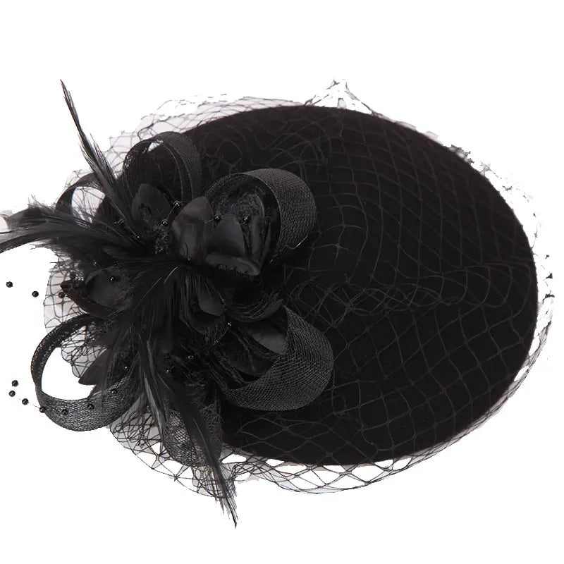 H297 Women's Hat Elegant Flower Gauze Mesh Wool Cap