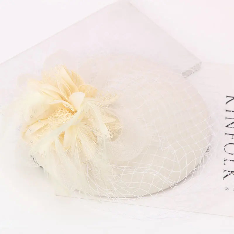 H297 Women's Hat Elegant Flower Gauze Mesh Wool Cap