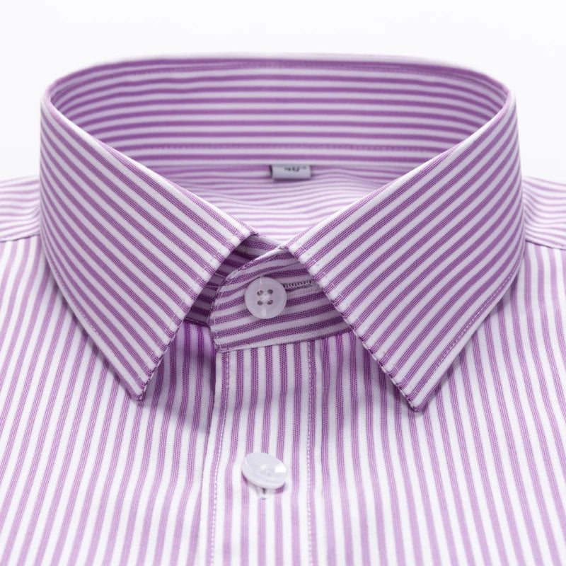 Men's Classic Striped Printed Wrinkle-Resistant Dress Shirts 100% Cotton Long-Sleeve Non-iron Shirt