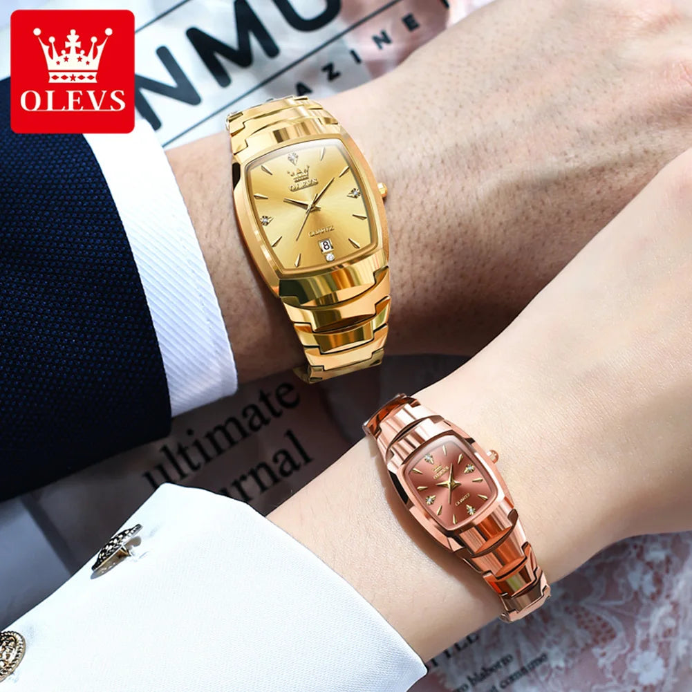 OLEVS 7006 Original Quartz Watch for Couple Tungsten steel Diamond Gold Watch Waterproof