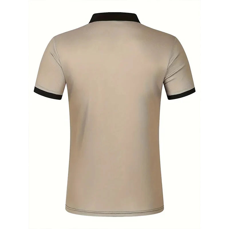 Men Summer Short Sleeve Spell Color 3D Digital Print Polo Shirt