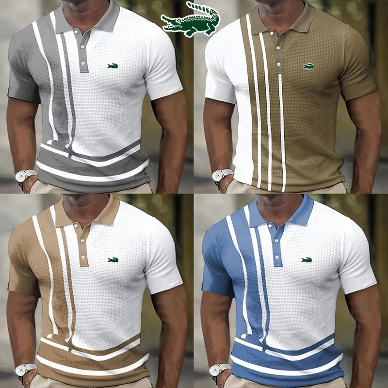 Men's Polo Shirt Fashion Stripe Stitching Casual Lapel Button Summer