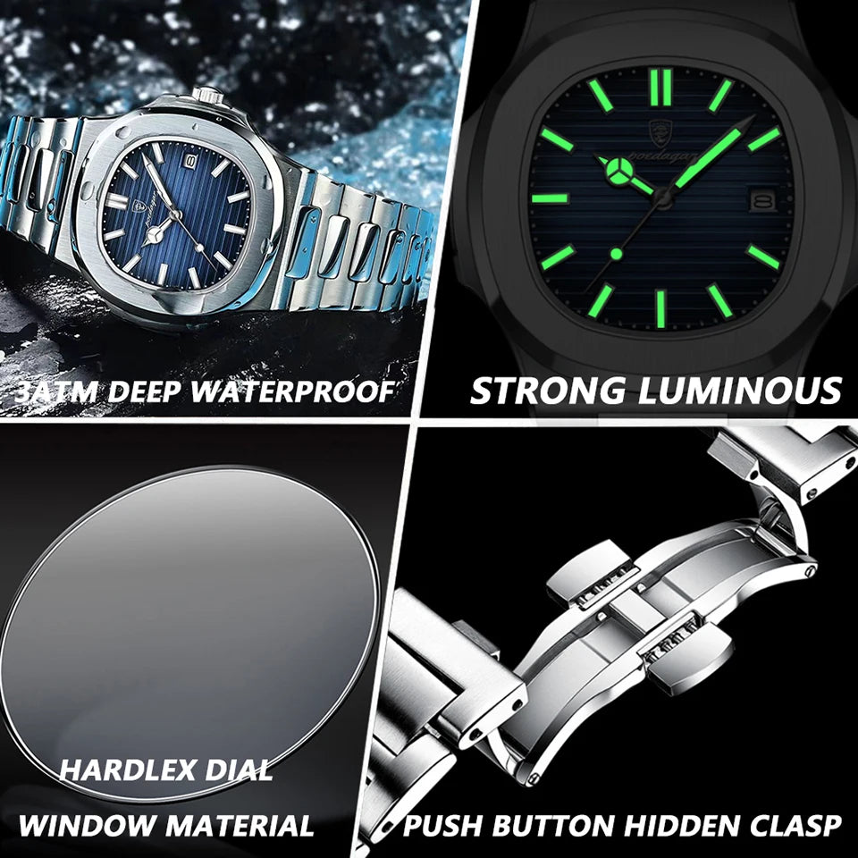 POEDAGAR Luxury Watch Business Waterproof Male