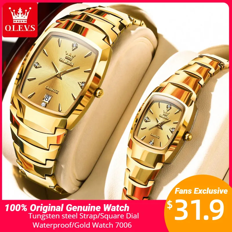 OLEVS 7006 Original Quartz Watch for Couple Tungsten steel Diamond Gold Watch Waterproof