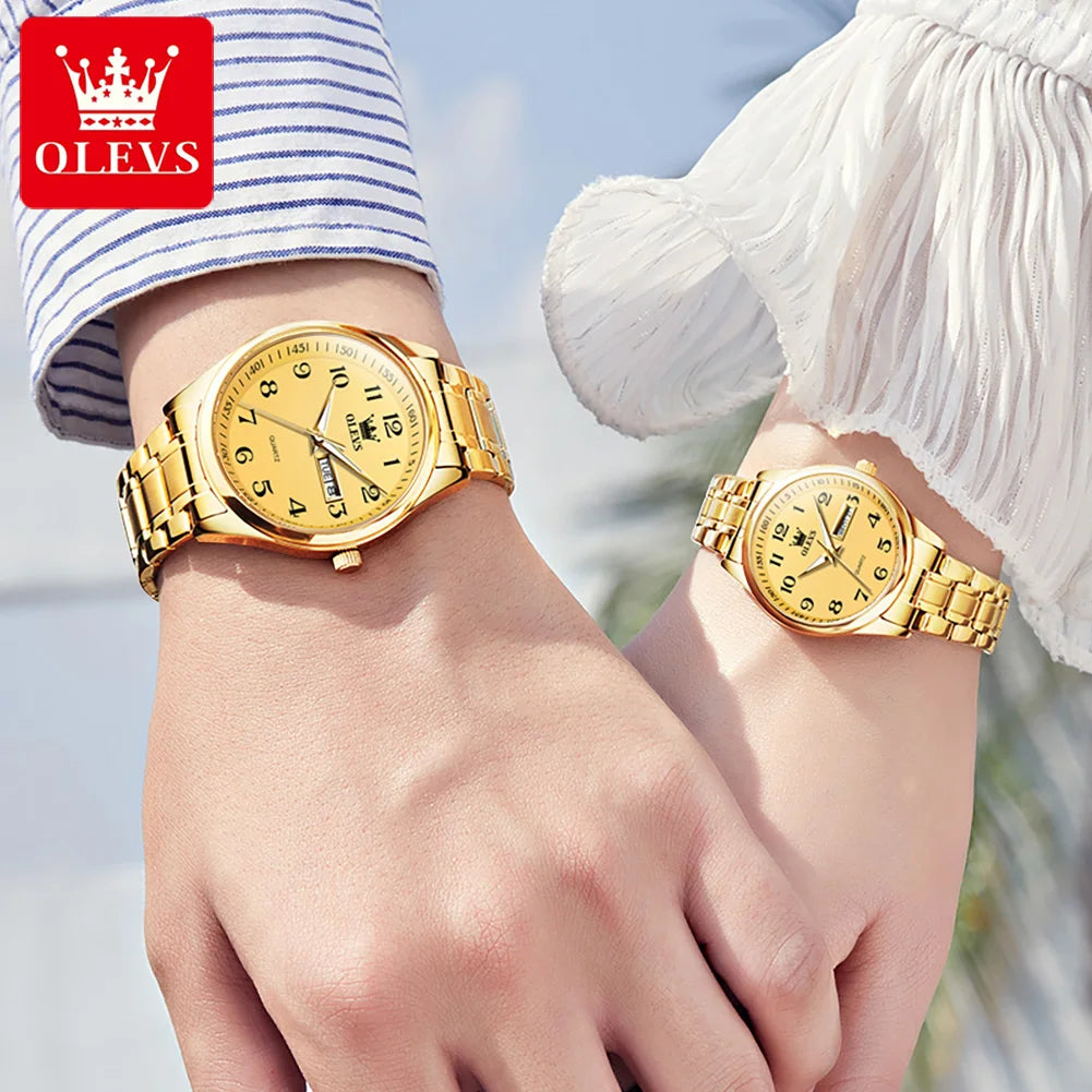 OLEVS Couple Watch Set Elegant Stainless-Steel Watch Luminous Waterproof