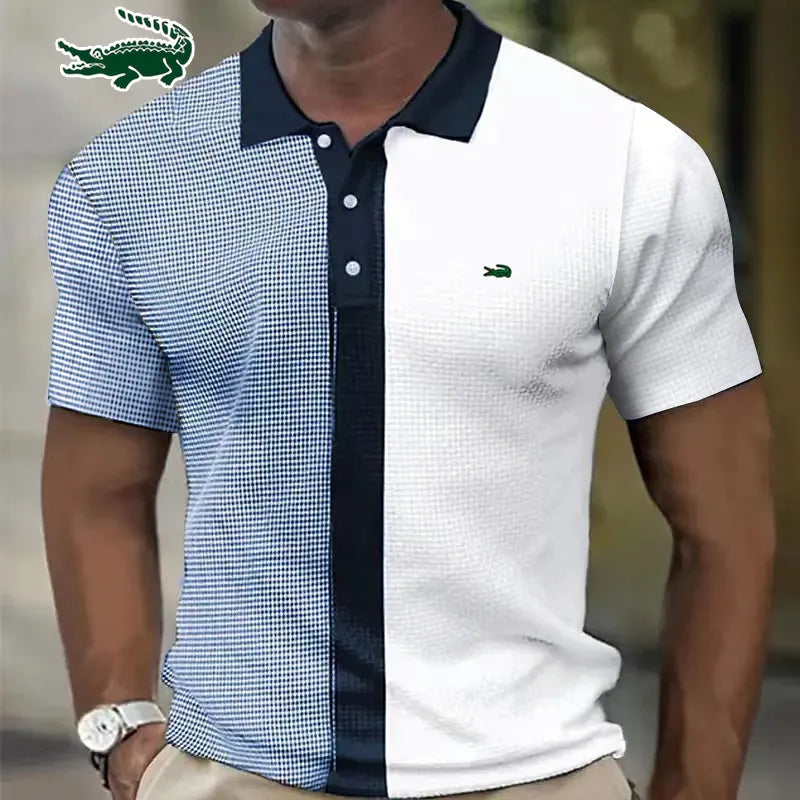 Men's Polo Shirt Fashion Stripe Stitching Casual Lapel Button Summer