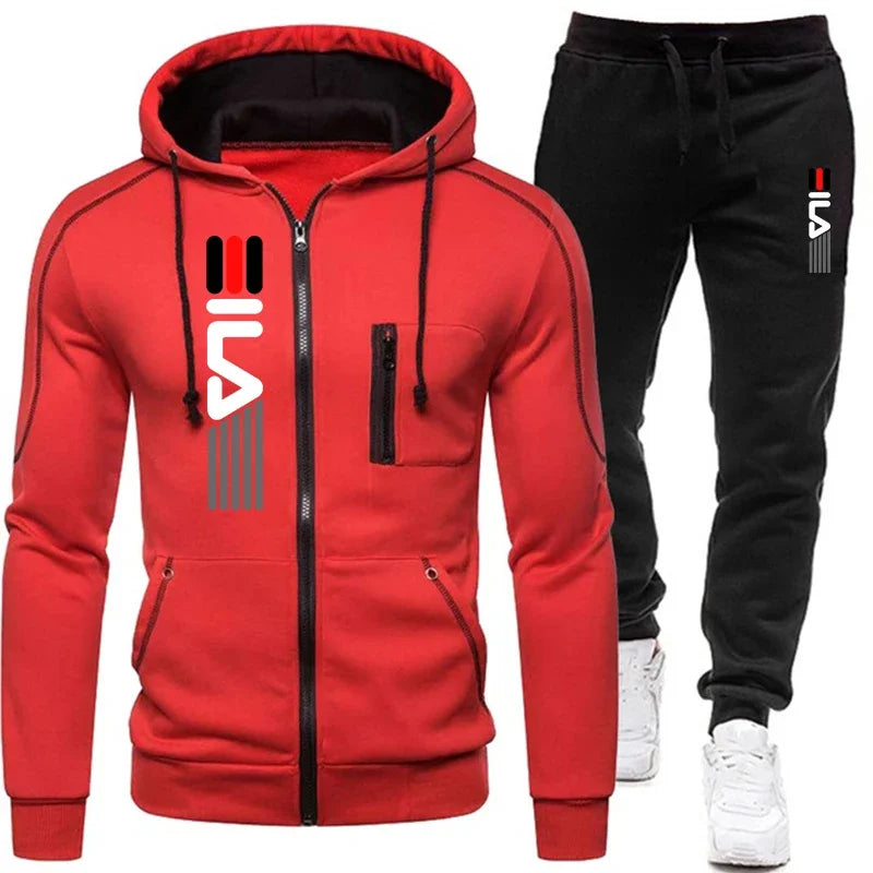 New Solid Men's Zipper Jacket Hooded Pullover + Sweatpants Sports Casual