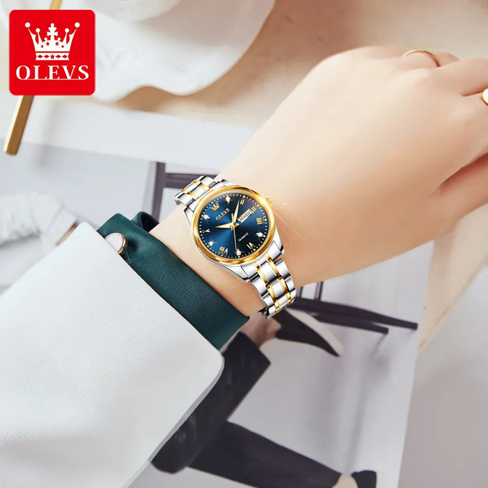 OLEVS New In Gold Watch for Women Men Quartz Watch Double Calendar