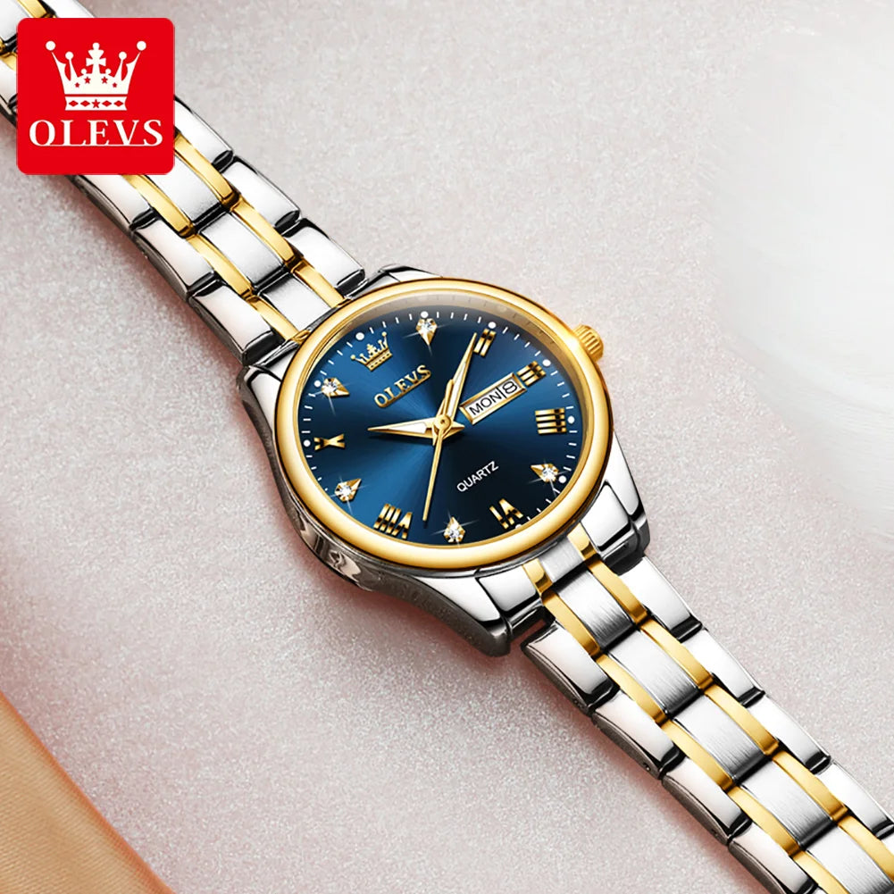 OLEVS New In Gold Watch for Women Men Quartz Watch Double Calendar