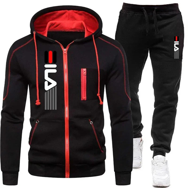 New Solid Men's Zipper Jacket Hooded Pullover + Sweatpants Sports Casual