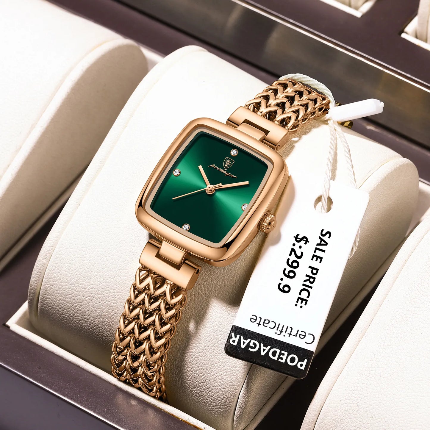 POEDAGAR Luxury Square Watch for Woman Waterproof Stainless Steel Ladies