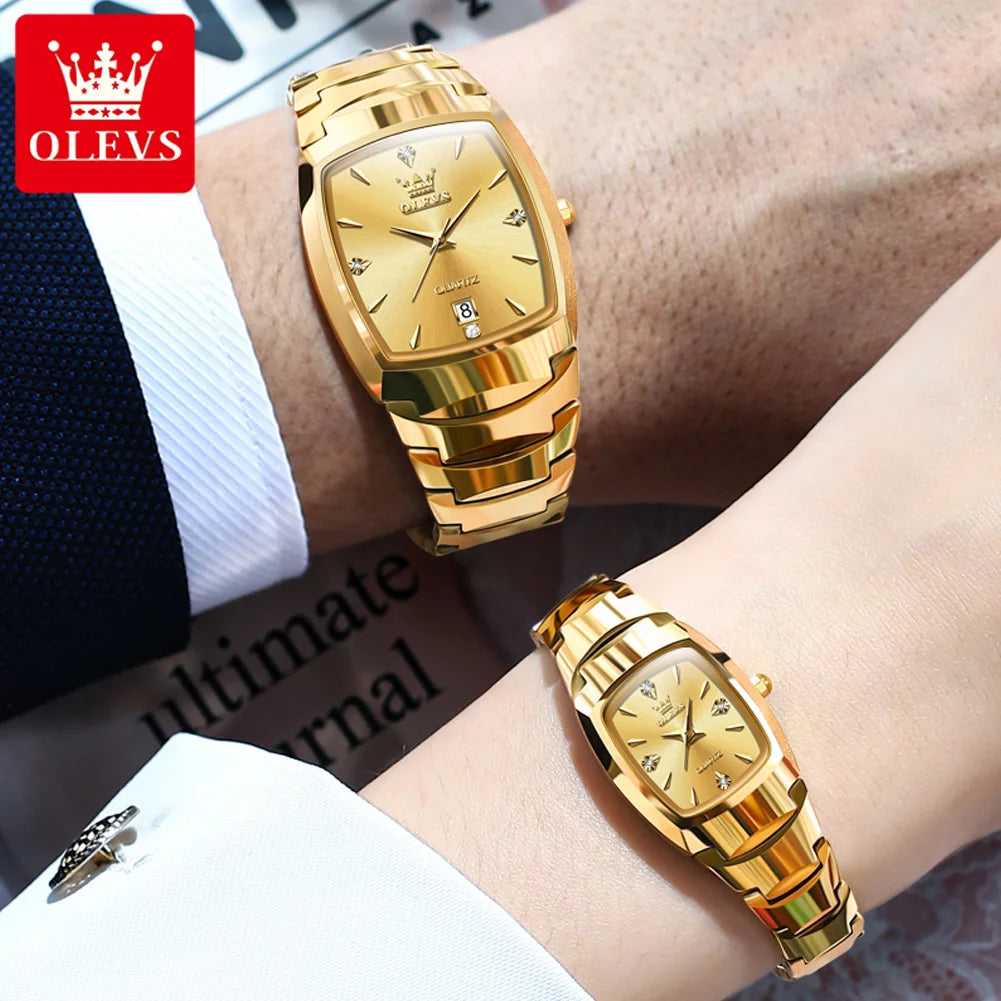 OLEVS 7006 Original Quartz Watch for Couple Tungsten steel Diamond Gold Watch Waterproof