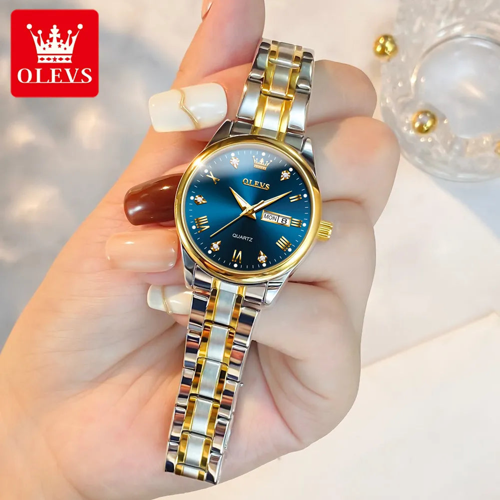 OLEVS New In Gold Watch for Women Men Quartz Watch Double Calendar