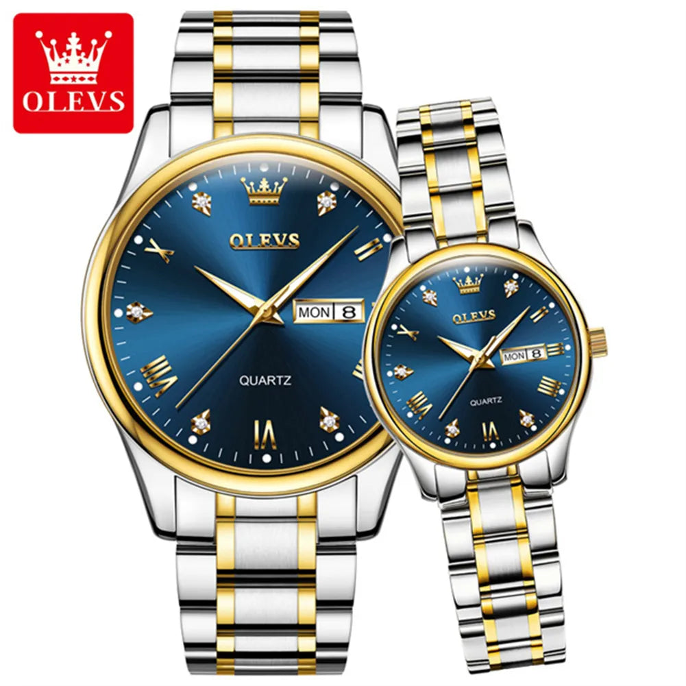 OLEVS New In Gold Watch for Women Men Quartz Watch Double Calendar