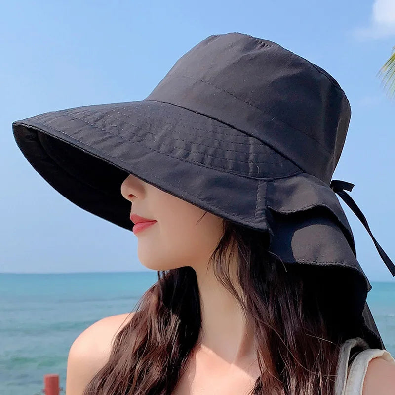 Women's Summer Hat for The Sun Wide Brim UV Neck Protection Solar Beach Bucket Hats
