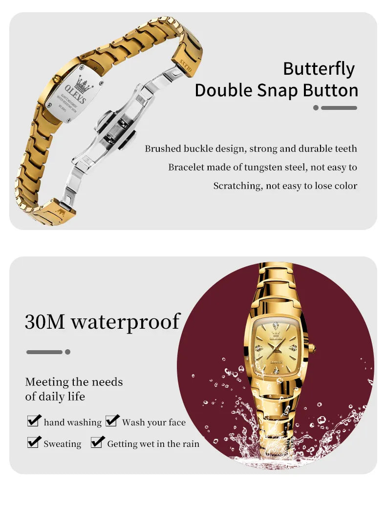 OLEVS 7006 Original Quartz Watch for Couple Tungsten steel Diamond Gold Watch Waterproof