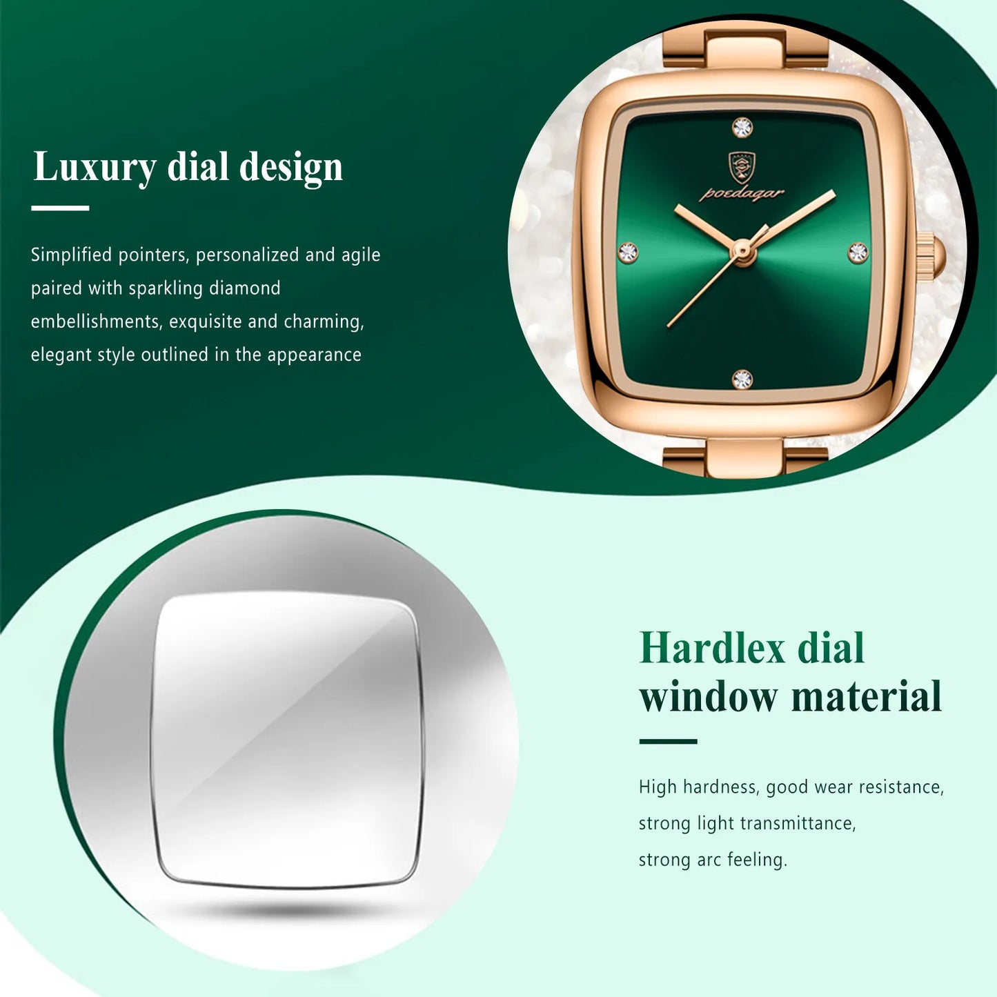 POEDAGAR Luxury Square Watch for Woman Waterproof Stainless Steel Ladies