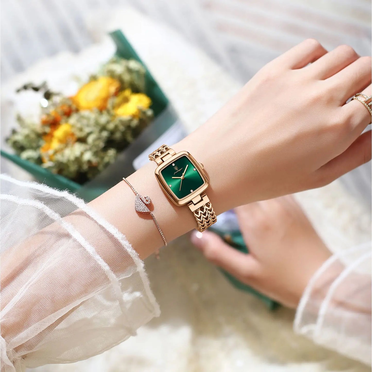 POEDAGAR Luxury Square Watch for Woman Waterproof Stainless Steel Ladies
