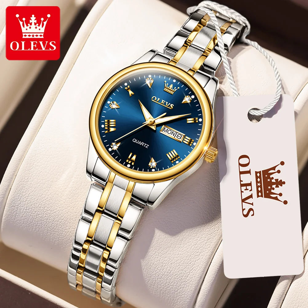OLEVS New In Gold Watch for Women Men Quartz Watch Double Calendar