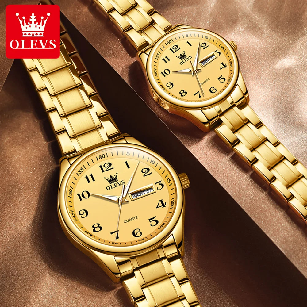 OLEVS Couple Watch Set Elegant Stainless-Steel Watch Luminous Waterproof