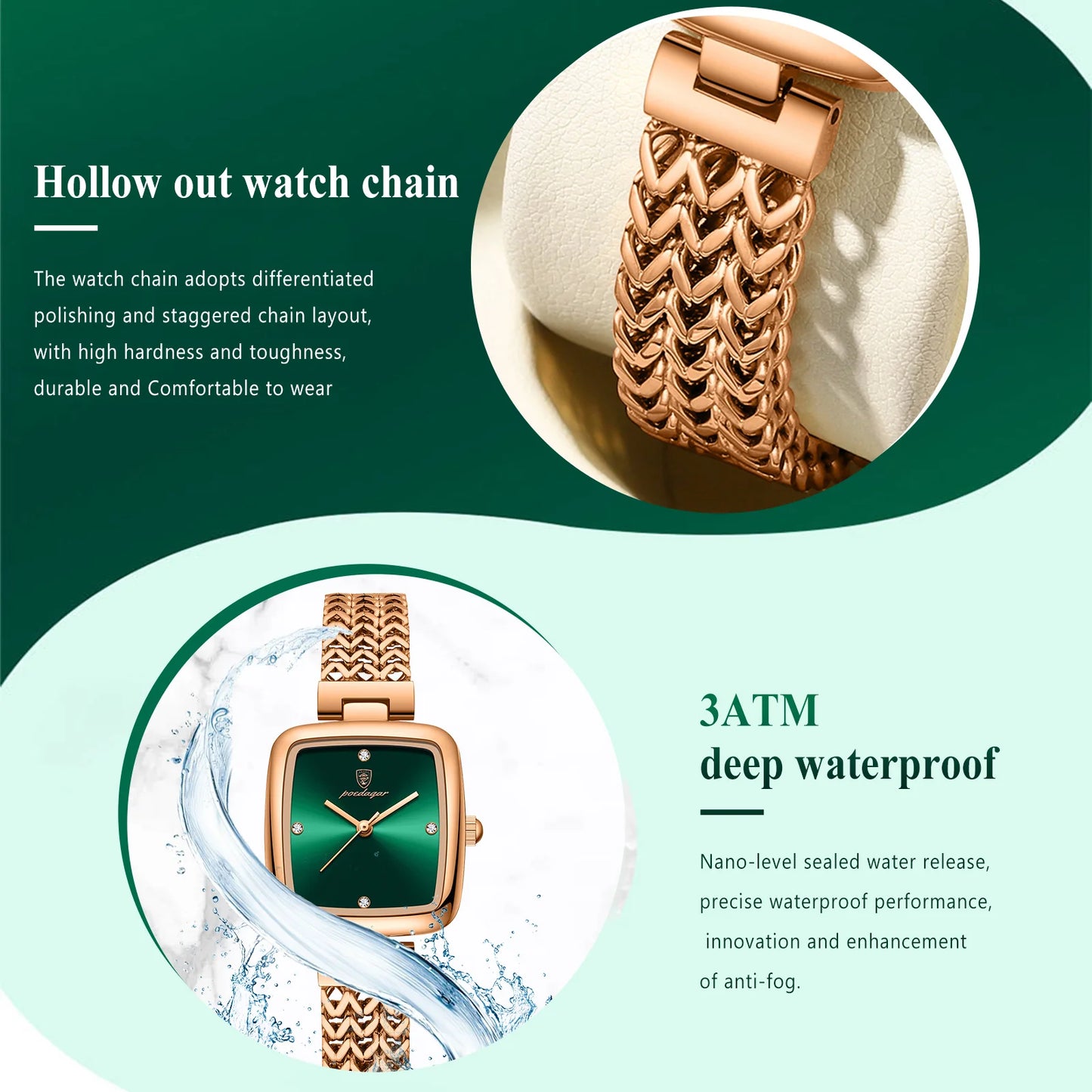 POEDAGAR Luxury Square Watch for Woman Waterproof Stainless Steel Ladies