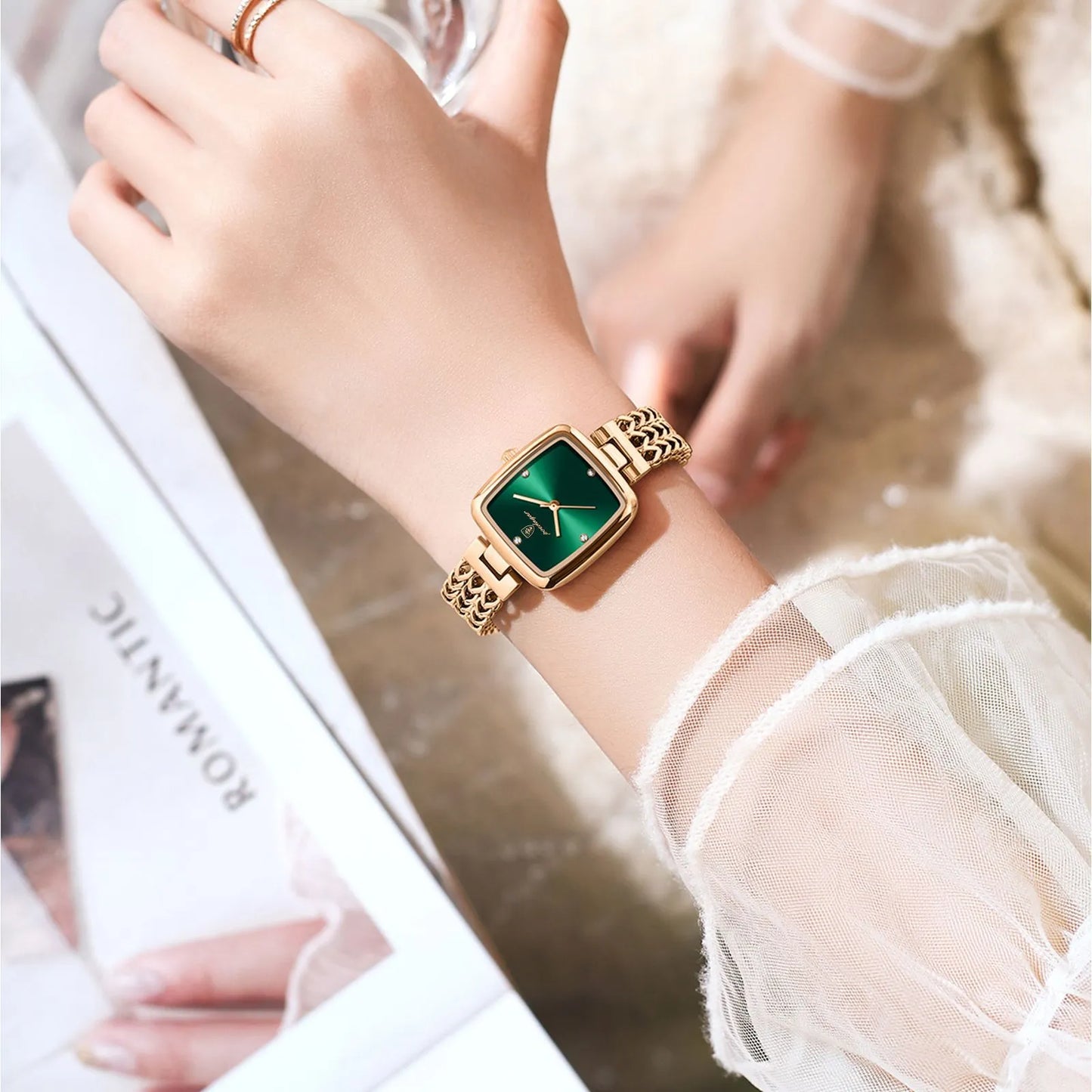 POEDAGAR Luxury Square Watch for Woman Waterproof Stainless Steel Ladies