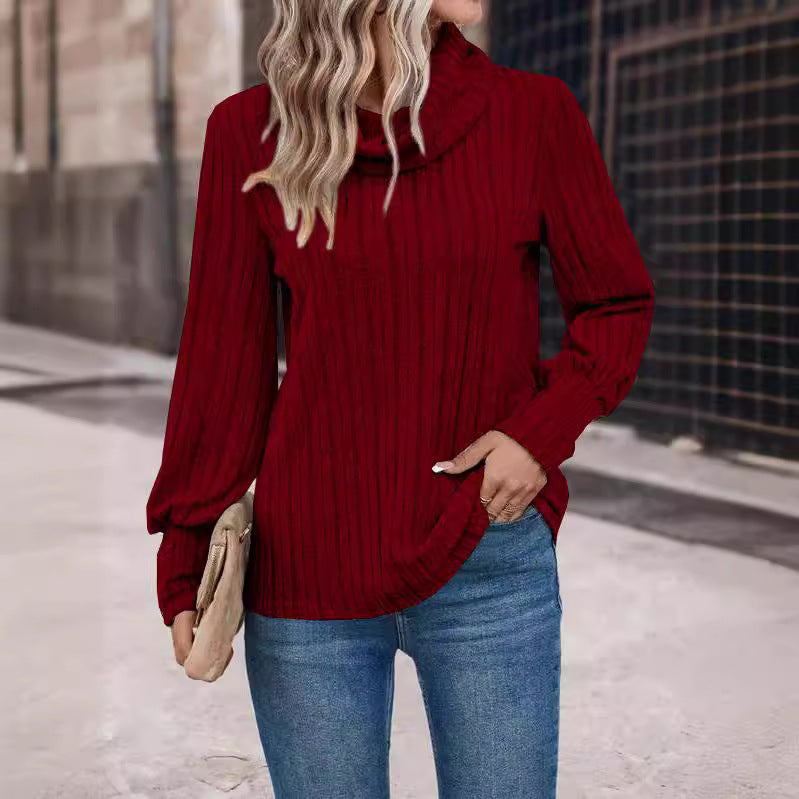 Casual Solid Color, High Collar Warm, Long Sleeve for women.