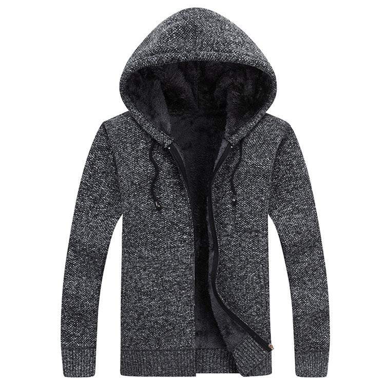 Solid Color With Fur Thickening Cardigan Cotton Knitwear Youth Coat Hooded