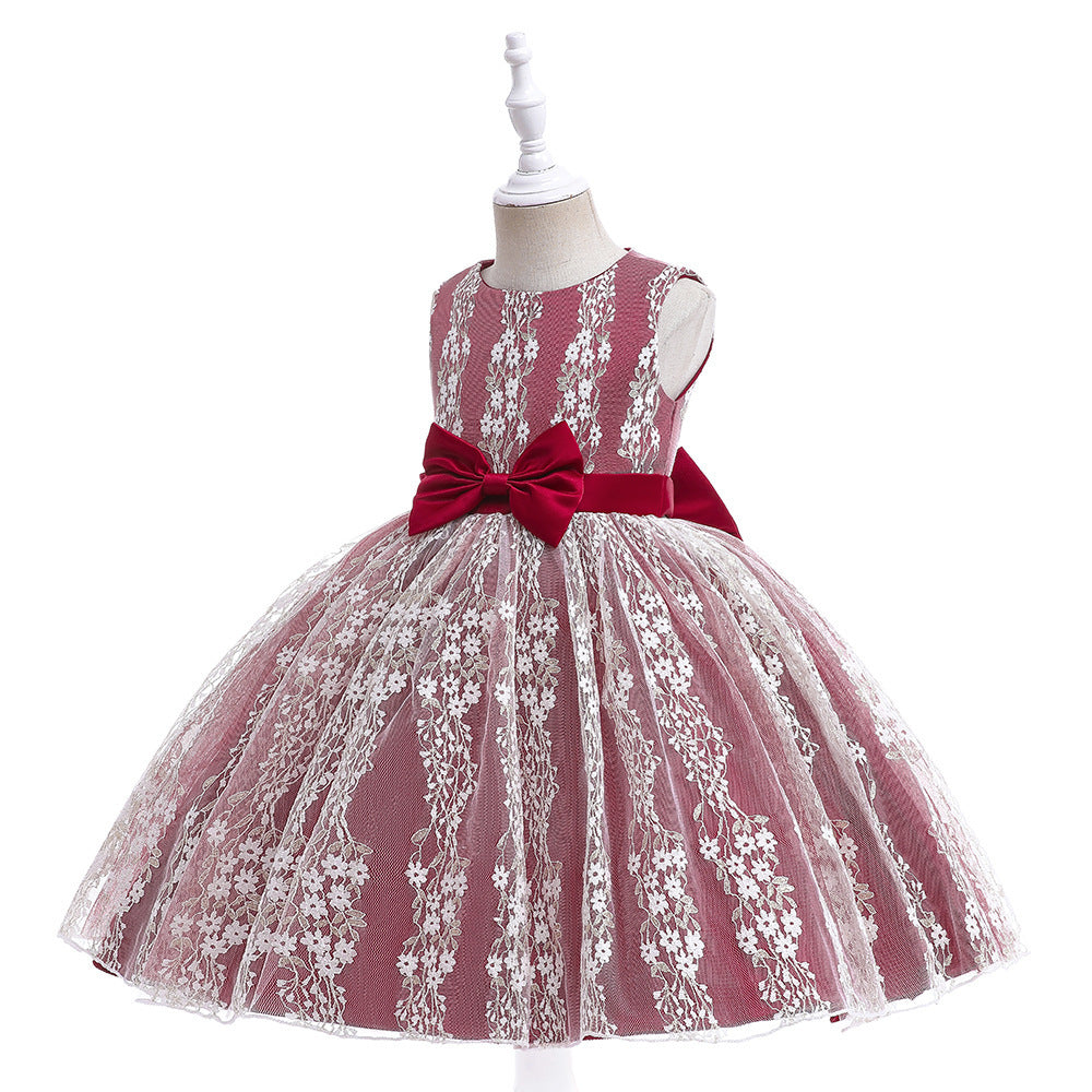 Girls' Fashion Minimalist Bowknot Lace Color Matching Dress Pettiskirt