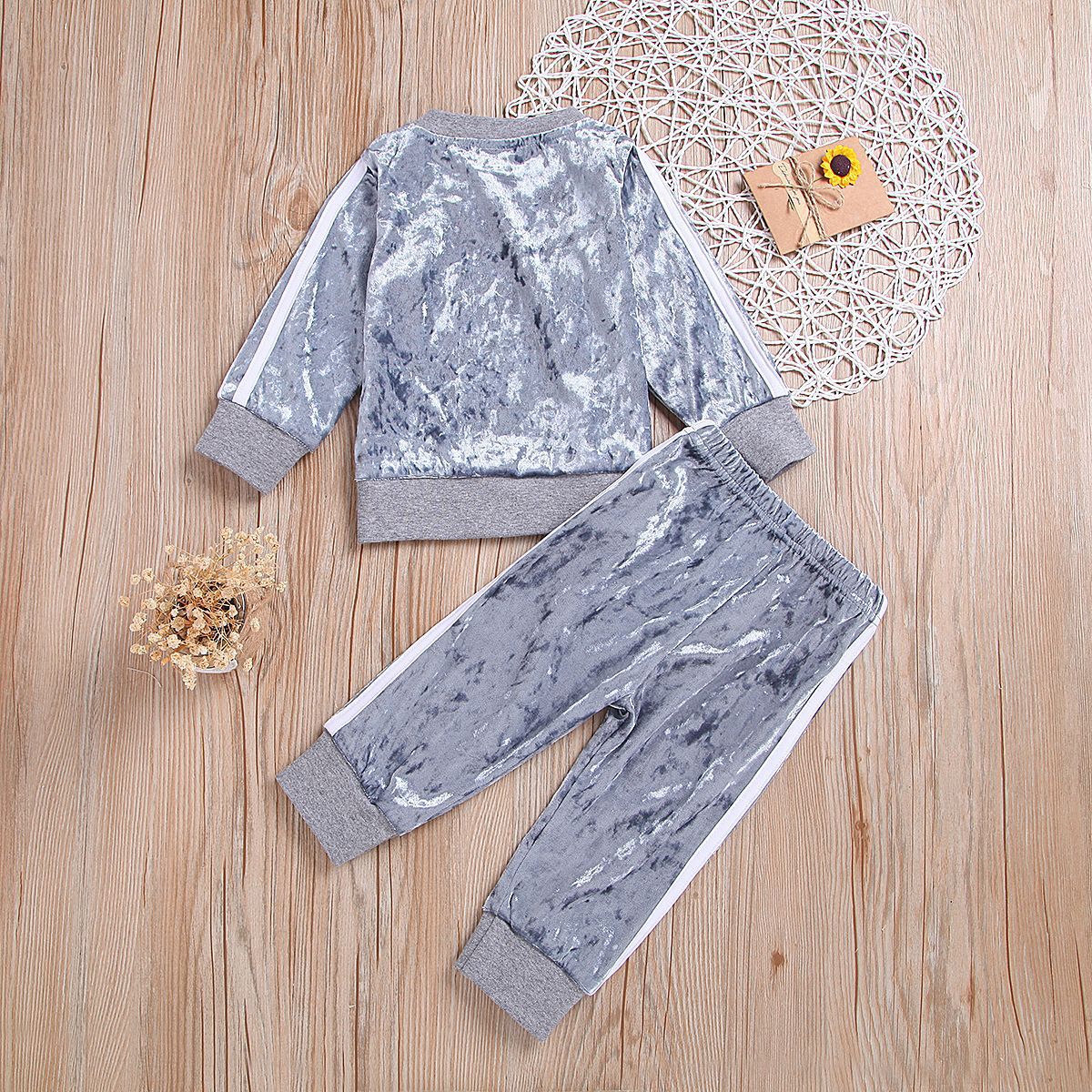 Breathable Clothes Set Cute Fashion O-Neck Long Sleeve Gold Velvet Sweatshirt Trousers