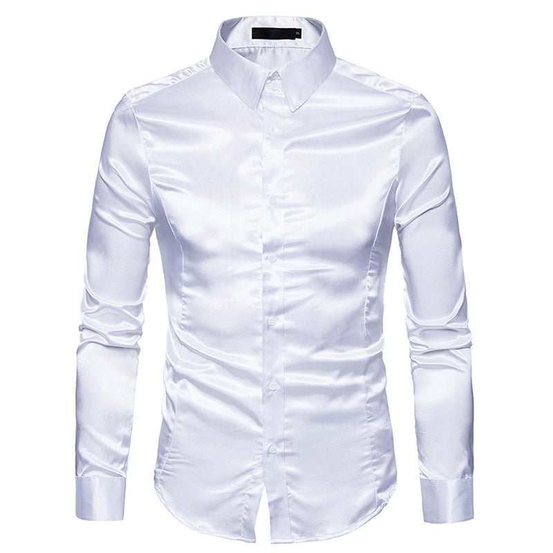 Men's Casual Fashion Shiny Long-Sleeved Lapel Shirt