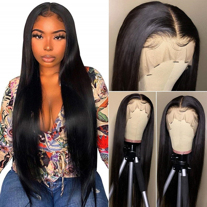 Women's Wig Front Lace Split Long Straight Hair Chemical Fiber Headgear