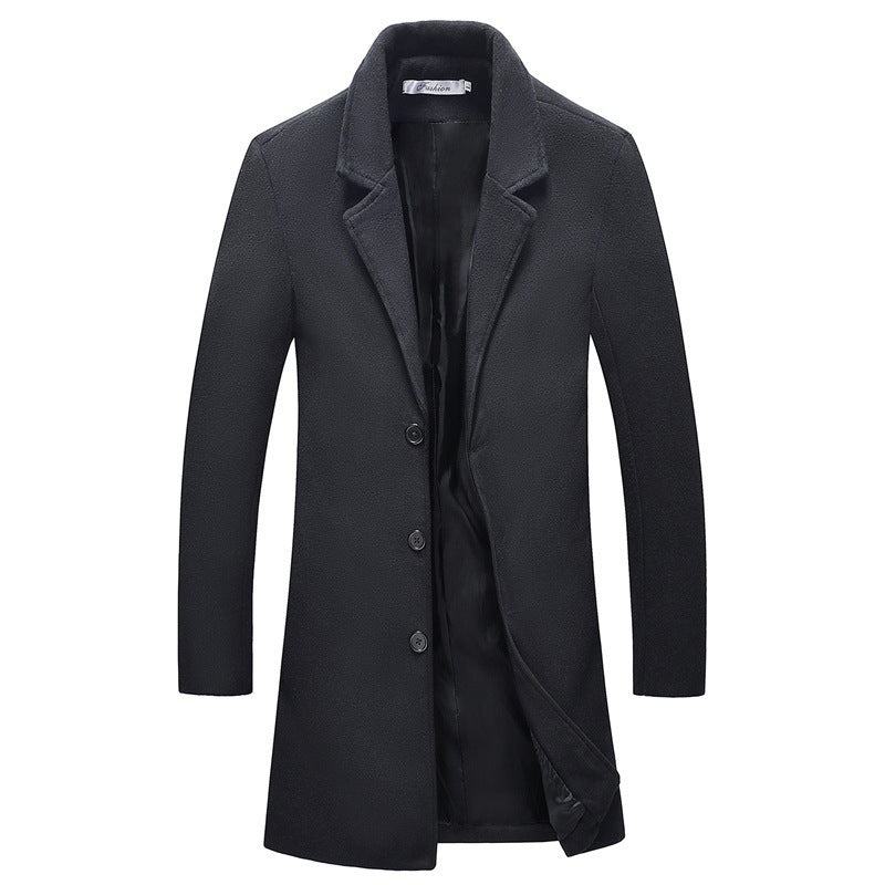 Woolen solid color trench Men's coat