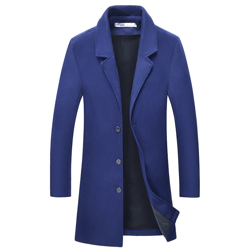 Woolen solid color trench Men's coat