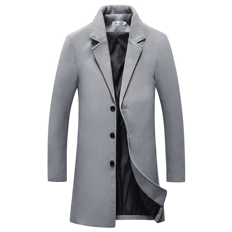 Woolen solid color trench Men's coat