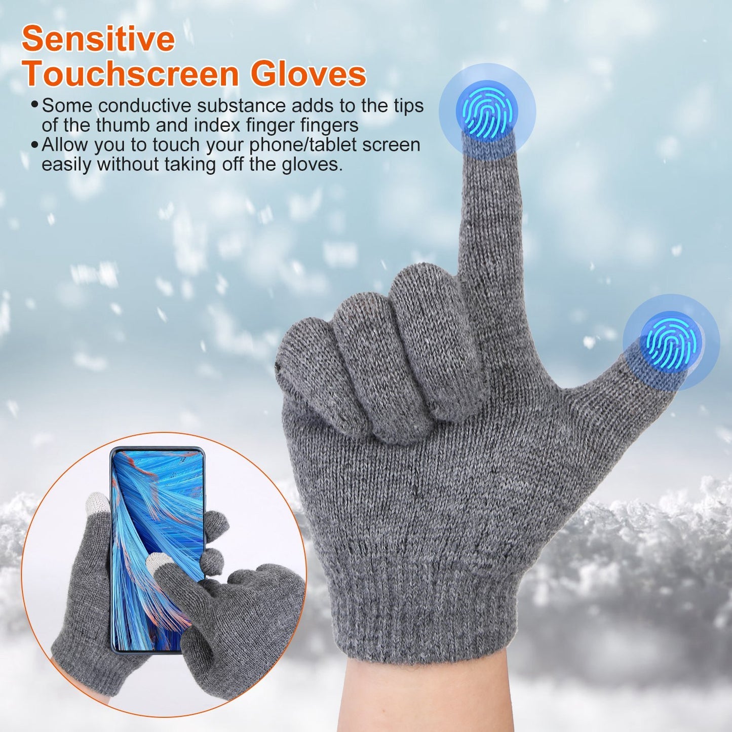 3Pcs Winter Knitted Hat Scarf Gloves Winter Warm Beanie and Touch Screen Glove