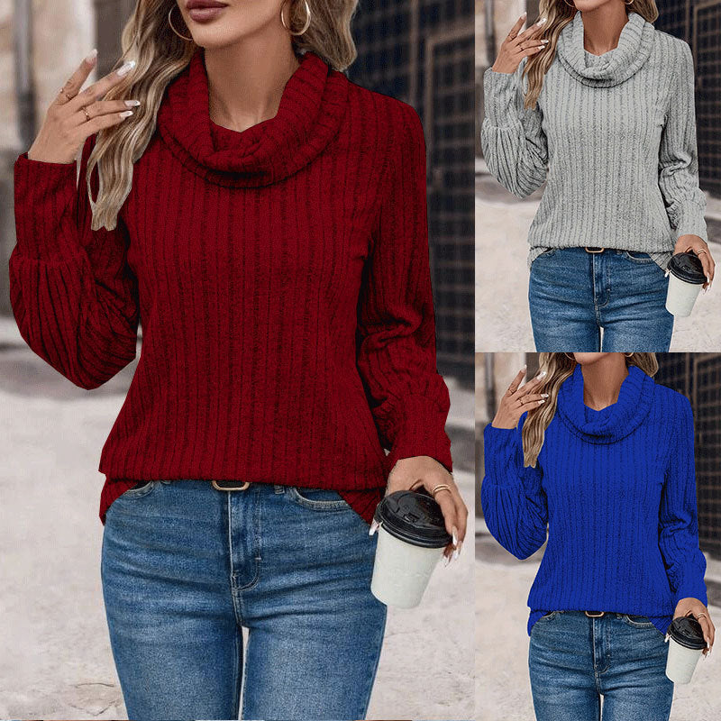 Casual Solid Color, High Collar Warm, Long Sleeve for women.