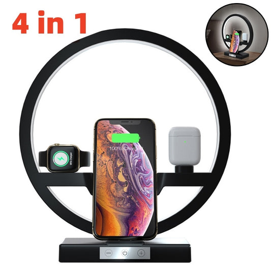 Wireless Charger Stand Table Lamp Touch Switch 10W for Apple Watch, Cell Phones and Headphones