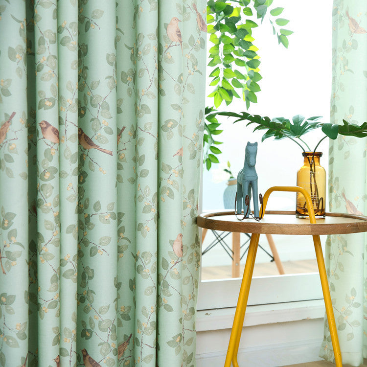 Bird Green Leaf Curtain Korean Bay Window Balcony Mesh Curtains