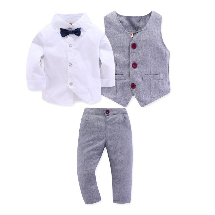 Children's Clothing Spring And Autumn New Boys' Gentleman Three-piece Vest Bow Tie Shirt Trousers