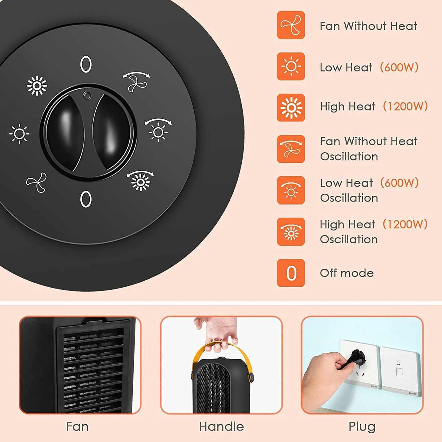 Household Vertical Shaking Head Heater Knob Type