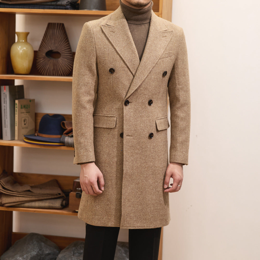 Autumn And Winter Brown Bar MACN Warm Wool Overcoat