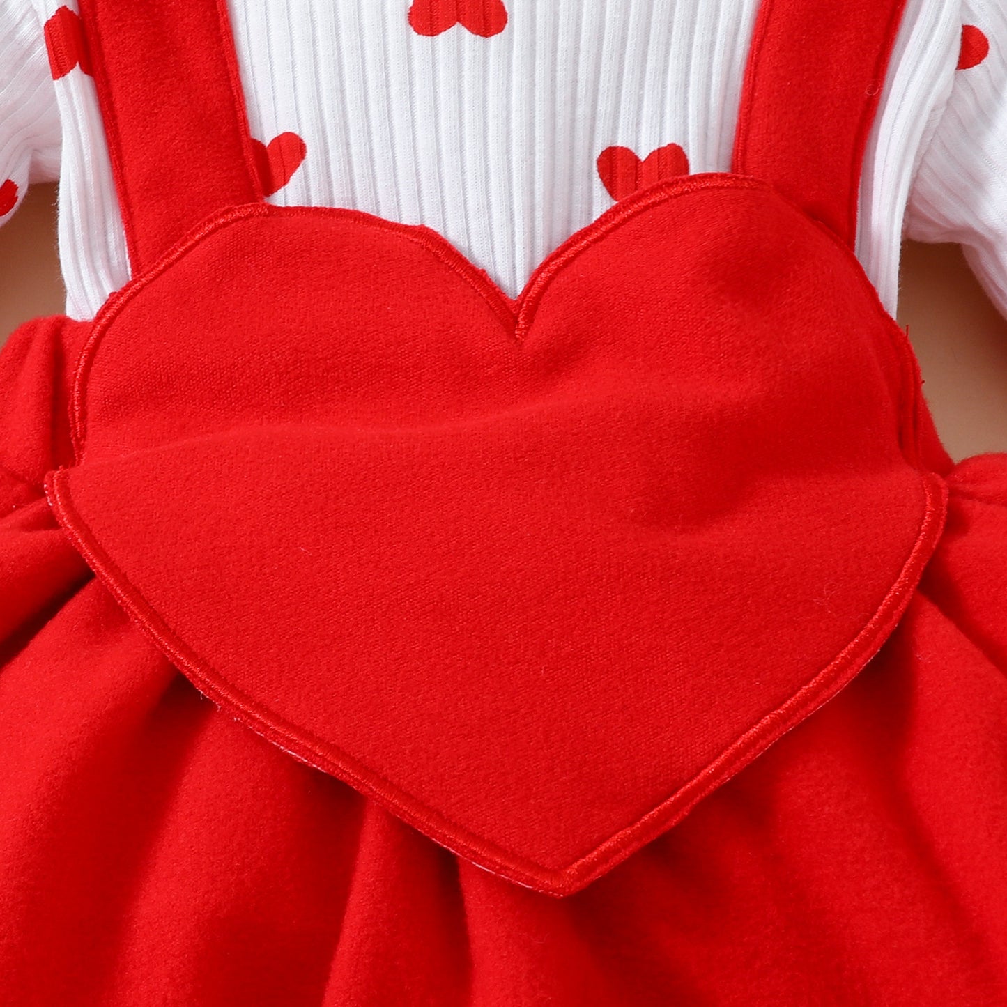 Baby Valentine's Day Long Sleeve Big Love Embroidered Fake Suspenders Triangle Sweet Romper Girl