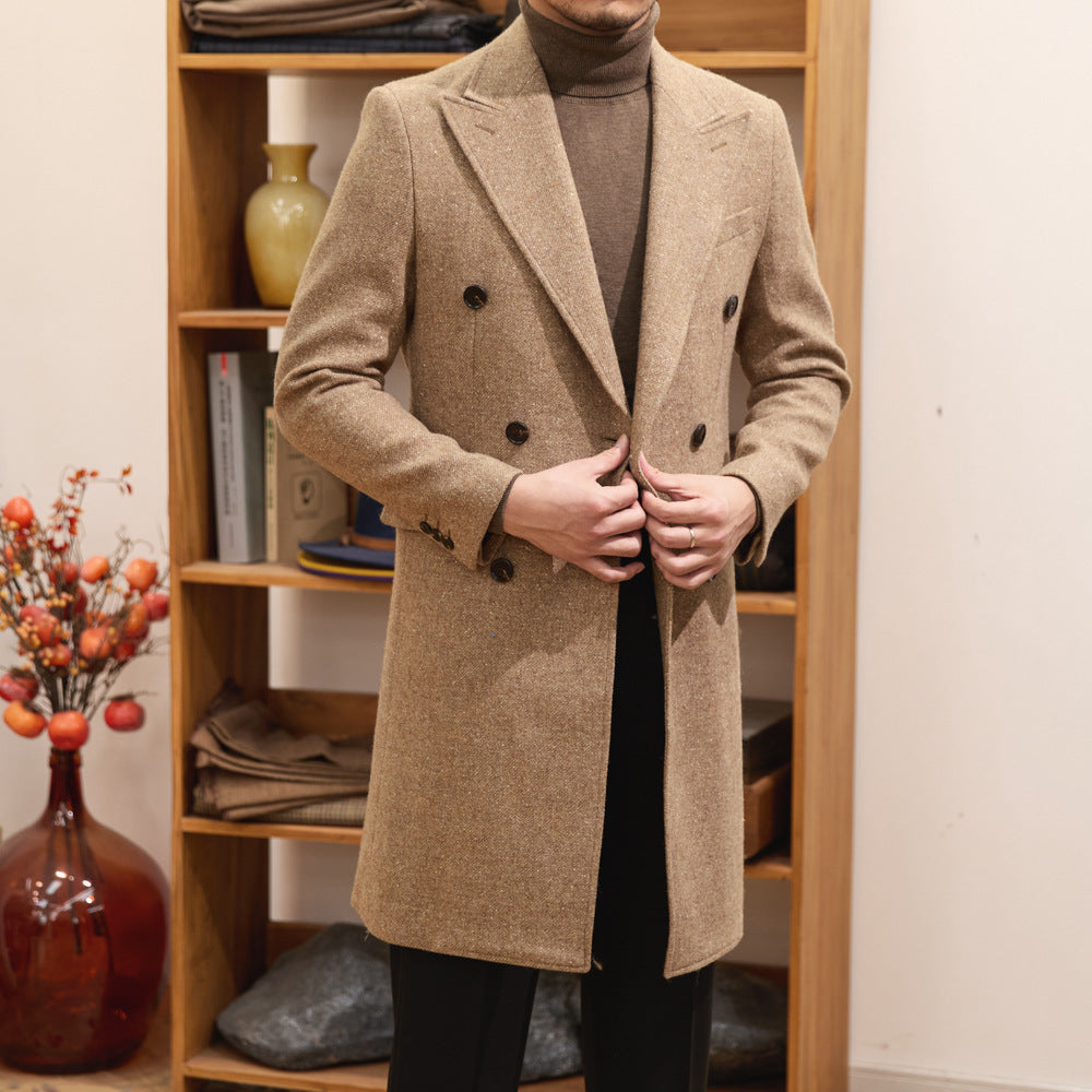 Autumn And Winter Brown Bar MACN Warm Wool Overcoat