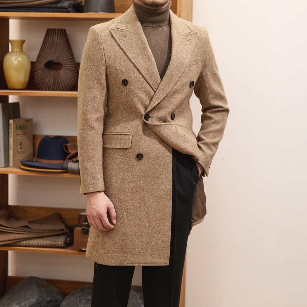 Autumn And Winter Brown Bar MACN Warm Wool Overcoat