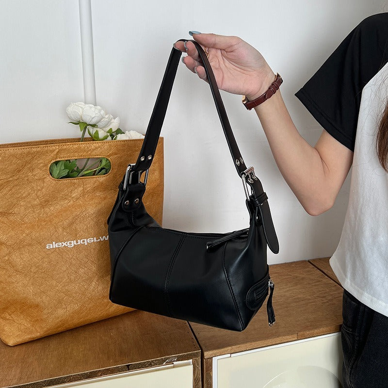 Retro Leather Zip One Shoulder Portable Underarm Bag