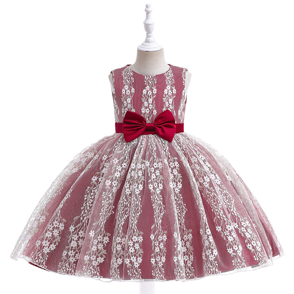 Girls' Fashion Minimalist Bowknot Lace Color Matching Dress Pettiskirt